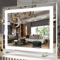 FENNIO Vanity Mirror with Lights，20"x23" Lighted Makeup Mirror, Large Makeup Mirror with Lights, Touch Sensor with Dimmable 3 Modes， Square White