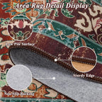 U'Artlines Boho Vintage Area Rug 4x6 ft Machine Washable Low Pile Soft Floor Carpet Non Slip Non Shedding Accent Rug for Living Room Bedroom Entryway Dining Room Office Rust＆Teal