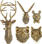 UITWMKTG 5 Pack Animal Head Wall Decor Gold Wall Sculpture Home Decor for Office Bedroom Modern Decor for Men Women