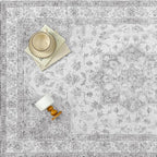 Gray Area Rug 9x12 Washable Living Room Carpet Vintage Non Slip Soft Bedroom Indoor Office Retro Grey Low Pile Thin Oriental Medallion Large Rug for Dining Room Bathroom Playroom