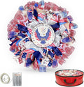 250th Anniversary Patriotic Wreaths for Front Door, 24 Inch Large 4th of July Wreath with Removable 1776-2026 Eagle Door Sign, Handcrafted Memorial Day Decorations with Light &Storage Bag