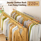 Raybee Clothes Rack Load 630LBS, Heavy Duty Clothes Rack, Rolling Clothing Racks for Hanging Clothes with Wheels, Adjustable & Commercial Garment Rack, 22" D x 75" W x 68" H, Gold