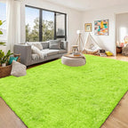 OLANLY 9x12 Machine Washable Large Area Rugs for Living Room, Bedroom, Soft Fluffy Shaggy Bedside Rug, Indoor Floor Carpet for Kids Girls and Boys, Dorms, Nursery, Home Decor Aesthetic, Lime Green