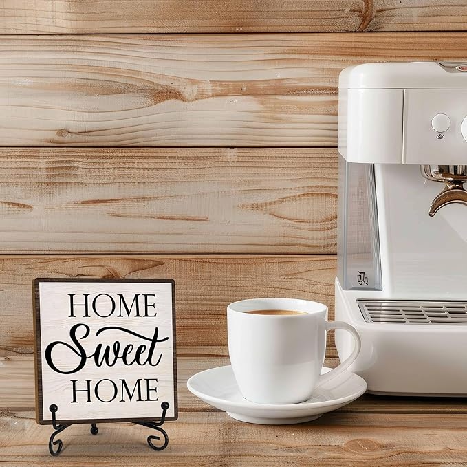 Home Sweet Home Decor, Kitchen Decor and Accessories, Farmhouse Wooden Plaque with Iron Stand for Living Room Desk Shelf Decor-A19