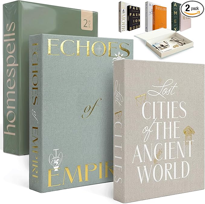 Decorative Books for Home Decor – Beige & Sage Linen Faux Books for Decoration: Aesthetic Fake Book Shelf, Living Room, Mantle, Entryway & Coffee Table Decor – Stack Faux Book Storage Box, Set of 2