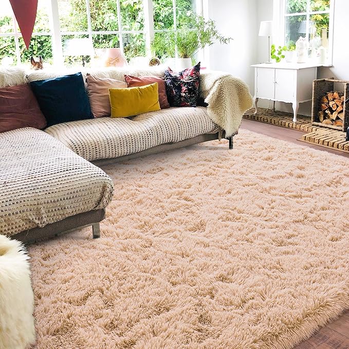 9x12 Area Rug for Living Room, Ultra Soft Large Shag Rug for Bedroom, Upgrade Non-Slip Plush Modern Fluffy Carpet for Kids Boys Girls Room Home Decor Aesthetic, Camel