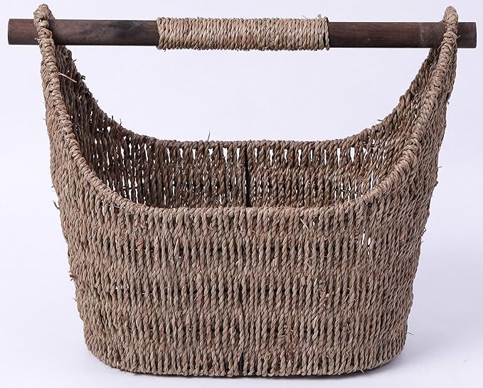 Vintiquewise Free Standing Magazine and Toilet Paper Holder Basket with Wooden Rod