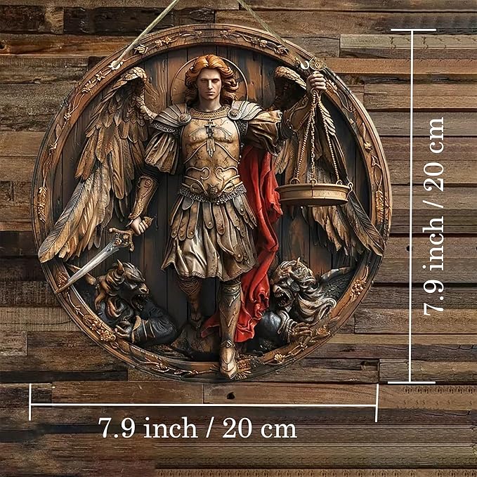 St. Michael San Miguel Arcangel Wall Pediments Home Decor Door Sign Plaques Hanging Pendant Decorations Batter Guard Angel Christian Religious Ornaments (M)