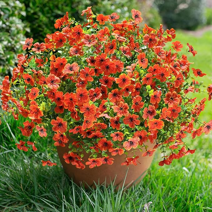 Artificial Fake Fall Mums Flowers Plants for Outdoor Outside Decoration, 12 Bundles Faux Silk Orange Daisy UV Resistant Look Real for Autumn Front Door Porch Planter Patio Garden Home