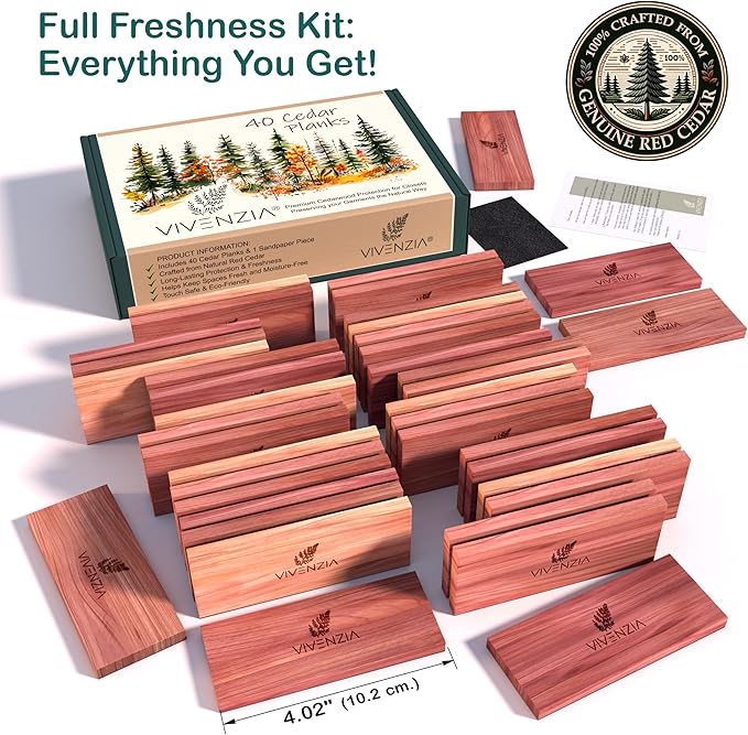 Cedar Blocks for Clothes Storage, 40 Cedar Planks, Cedar Blocks for Closet, Cedar for Closets, Natural Closet Smell Eliminator,Natural Closet Deodorizer,Drawer Fresheners for Dresser