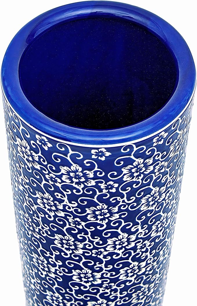 Red Lantern 24" White Flowers on Blue Umbrella Stand