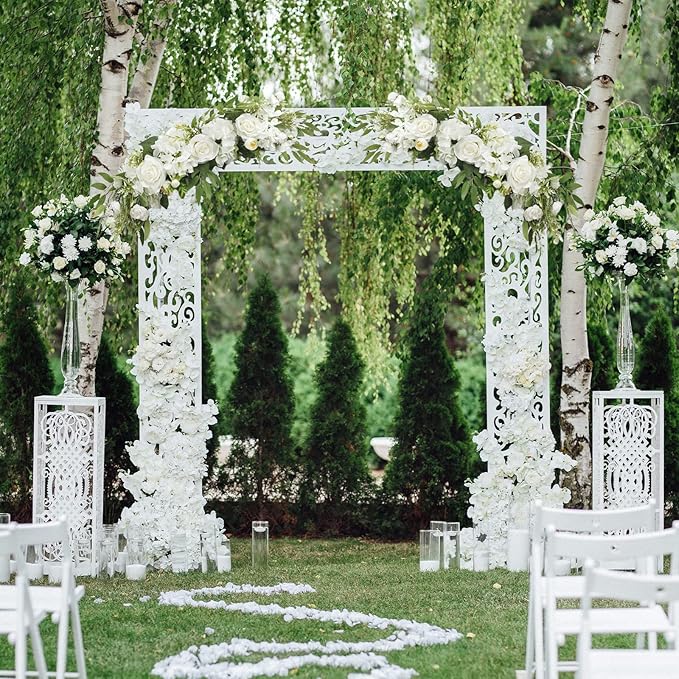 Artificial Peony Flower Swag, 29.6in Faux Eucalyptus Leaves Corner Rose Floral Swags, Artificial Mirror Flower Chair Back Flower Swags for Sheer Drapes, Wedding Chair, Arbor, Wedding(White)