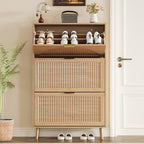 Shoe Cabinet for Entryway with 3 Flip Drawers, Slim Wooden Shoe Storage Organizer with Modern Fluted Pannel，Freestanding Narrow Hidden Shoe Rack for Hallway, Foyer, Living Room