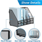 SUPEASY Desk Organizers Metal Desk Magazine File Holder with 5 Vertical Compartments Rack File Organizer for Office Desktop, Classroom, Home Workspace, Black