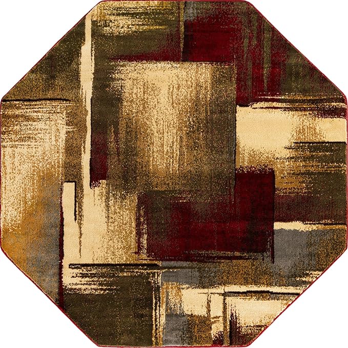 Unique Loom Barista Collection Area Rug - Timor (6' 1" Octagon, Multi/Red)