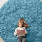 OLANLY Slate Blue Round Rugs for Bedroom - Machine Washable, 5 ft Circle Area Rugs for Living Room, Soft and Fluffy Shaggy Carpet for Teen Girl and Boys, Nursery Rooms, Dorms, Home Decor Aesthetic