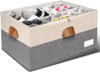 1 Pack Shoe Organizer for Closet, Adjustable Shoe Box Storage Containers, Large Foldable Shoe Bins with Clear Cover, Space Saving Shoes Holder with 4 Handles, Fits 12-24 Pairs, Beige