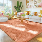 OLANLY Area Rugs for Living Room Bedroom, Machine Washable 4x5.9 ft Soft Fluffy Shaggy Bedside Rug, Indoor Floor Carpet for Kids Girls and Boys, Dorms, Nursery Rooms, Home Decor, Muted Orange