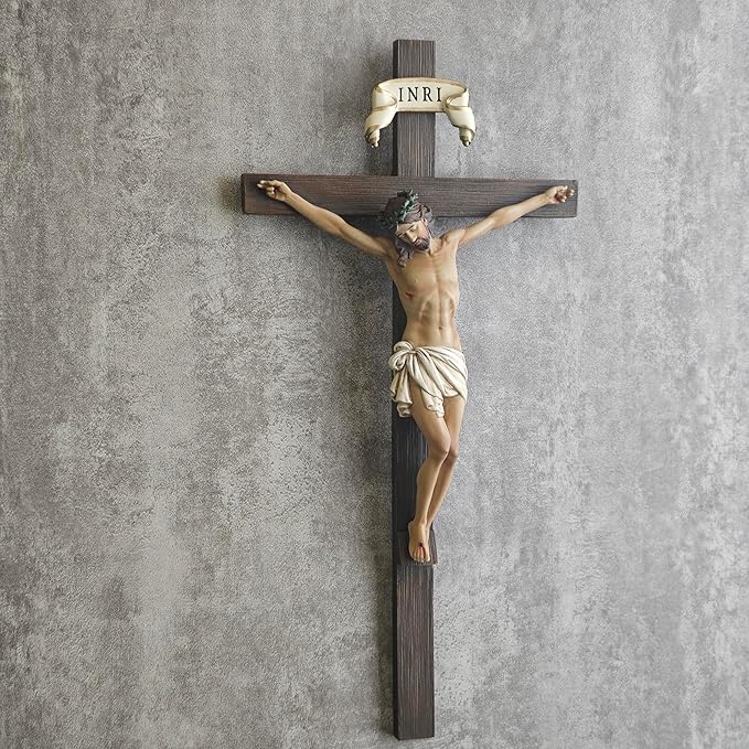 BC Catholic Crucifix Wall Cross, 10" H Jesus Christ Cross for Wall, Catholic art of Home Altar, Crucifijos Catolicos, Religious Gift for Dad, Handpainted Renaissance Sculpture by Buildclassic