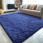 OLANLY 8x8 Machine Washable Large Area Rugs for Living Room, Bedroom, Soft Fluffy Shaggy Bedside Rug, Indoor Floor Carpet for Kids Girls and Boys, Dorms, Nursery, Home Decor Aesthetic, Navy Blue