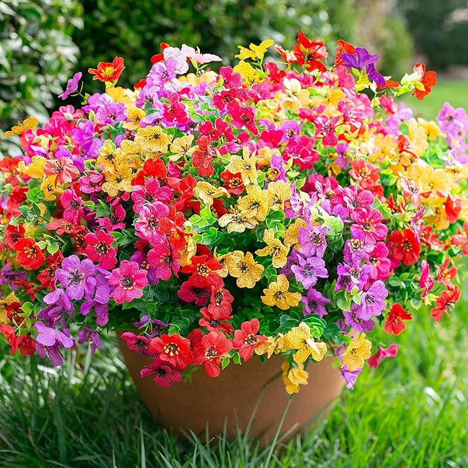 Artificial Flowers for Outdoors Daisy 12 Bundles for Home Decoration, Faux Flower Fake Plants Outside Decoration with Eucalyptus UV Resistant for Planter Porch Patio Yard Garden Colorful
