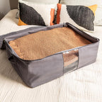 Soft Canvas Storage Bags with Zipper. Thick Breathable, 2pc King/Queen Comforter Organizer. Four Carrying Handles and Window. Large 25x19x9in Bag for Sheets Blankets Bedding Pillows, Clothes (Grey)