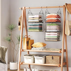 5 Tier Closet Hanging Organizer, Clothes Hanging Shelves with 4 Hanging Hooks 5 S Hooks, Wire Storage Basket Bins, for Clothing Sweaters Shoes Handbags Clutches Accessories Patent Design