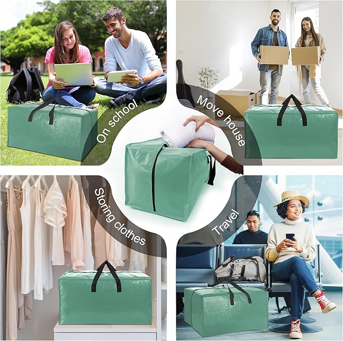 6 Pack Heavy Duty Large Moving Bags W/Backpack Straps - Strong Handles & Zippers, Storage Totes For Space Saving, Fold Flat, Alternative to Moving Box and Storage Bin, Teal