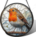 Stained Glass Window Hanging - Orange Grey Robin Sun Catcher for Door Garden Home Decor Bird Lovers Suncatcher Christmas Mother's Day Birthday Gifts for Women Men Mom Nana 6.3 in