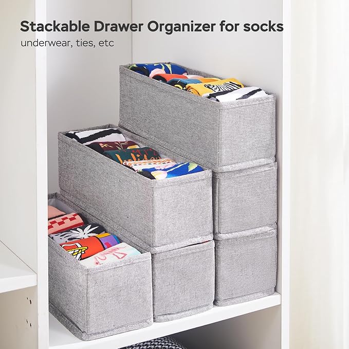MURRI&MURRDI Mini Foldable Clothes Drawer Organizer 6 Pcs, Narrow Fabric Drawer Organizer for Nursery, Small Dresser Storage Bins for Clothing Sock Underwear Bra Belt Tie Scarves, Gray