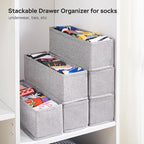 MURRI&MURRDI Mini Foldable Clothes Drawer Organizer 6 Pcs, Narrow Fabric Drawer Organizer for Nursery, Small Dresser Storage Bins for Clothing Sock Underwear Bra Belt Tie Scarves, Gray