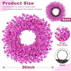 26 Inch Spring Wreaths for Front Door Large Easter Valentines Forsythia Floral Summer Spring Door Wreaths Outdoor All Season Spring Decor for Home Porch Room Window Wall Farmhouse Decor(Rose red)