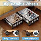 Under Bed Storage Containers with Wheels, Larger Bamboo Wood Under Furniture Storage Containers with Dust Bags，Rolling for Shoes Clothes