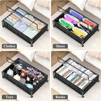 Under Bed Storage with Wheels and Storage Bag, 360° Rolling Under Bed Metal Drawers for Clothes, Blankets, Books and Shoes,Black， 2pack