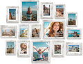 Vittanly 15 Pack Picture Frames Collage Wall Decor for Mounting or Tabletop Display, Gallery Frame Set for Family, Multi Sizes Including 3pcs 8x10, 6pcs 5x7, 6pcs 4x6, Distressed White