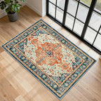 U'Artlines 2x3 Washable Boho Area Rug, Small Non Slip Vintage Doormat for Indoor Front Door Ultra Thin Mat Carpet for Entryway Kitchen Bathroom Bedroom Orange/Multi