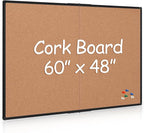 Extra Large Cork Bulletin Board 60" X 48", Foldable Notice Pin Board for Wall, Black Aluminum Framed 5'x4' Corkboard, Wall Mounted Noticeboard with 36 Push Pins for School, Home & Office