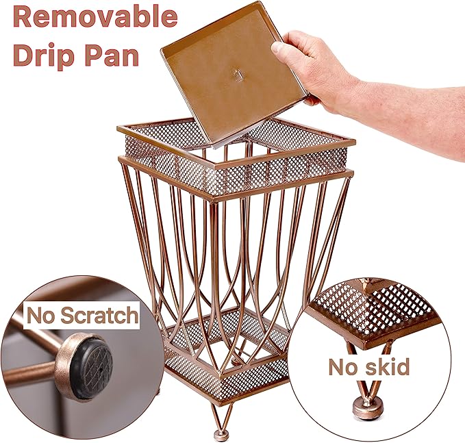 Dualplex Super Quality Umbrella Stand, Umbrella Holder, Antique Look Metal Entry Hallway Décor Square Style w/Removable Drip Tray Home Office Decoration Rack Holds Umbrellas Canes Walking Sticks