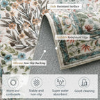 Vintage Washable Area Rug 4x6, Beige & Blue Low Pile Non-Slip Stain Resistant, Distressed Retro for Bedroom Under Bed, Living Room, Nursery, Kitchen & Entryway