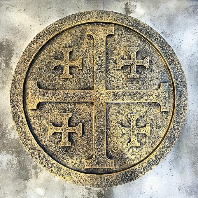 Top Brass Jerusalem Cross Wall Décor – 11 ½” Resin Plaque with Weathered Bronze Finish – Christian Home Décor religious Wall Art – Five Fold Crusader’s Sculpture