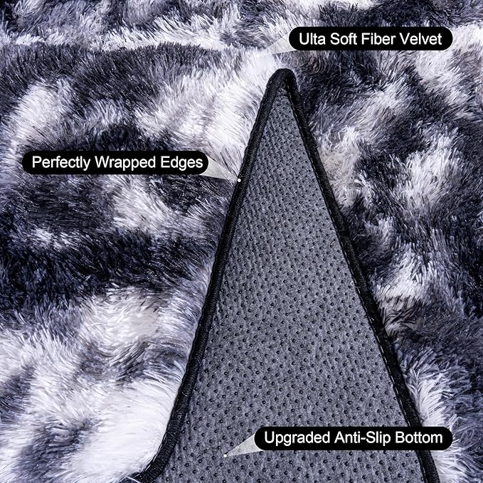 Black and White Rug for Bedroom, 4x6 Area Rug for Kids Room, Bedside Indoor Floor Fluffy Shag Carpet, Plush Soft Rug for Living Room Nursery Dorm Home Decor