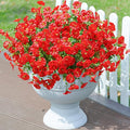Artificial Flowers Fake Plants for Outdoors Decoration, 12 Bundles Red Silk Morning Glory with Eucalyptus Realistic UV Resistant Faux Flowers Greenery for Outside Planter Yard Garden Home Indoor Patio