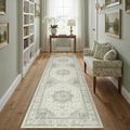 Green Runner Rug 2x8 Washable Vintage Carpet Hallway Kitchen Soft Retro Low Pile Thin Indoor Bedroom Non Slip Oriental Medallion Long Throw Rug for Bathroom Laundry Dining Room