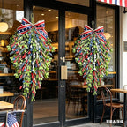 2 Pack 21'' Patriotic Teardrop Swag Wreaths for Cabinets Artificial 4th of July Swag Wreath with Red White Blue Floral and Berries for Independence Day Memorial Day Front Door Porch Window Wall Decor