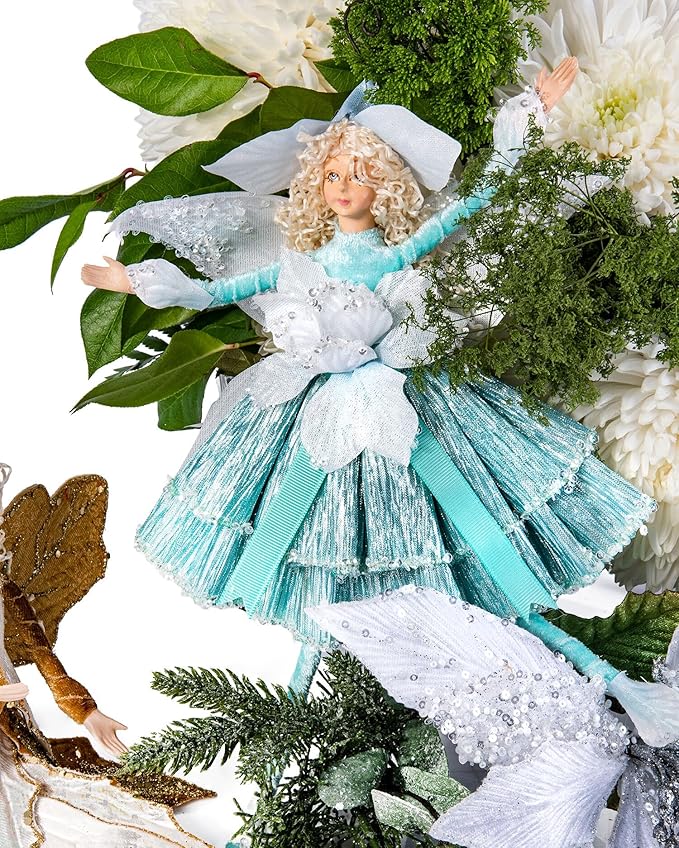 STP GOODS Christmas Decor Collectible Doll 12" Figurine for Home Decor & Holiday Posable Fairy Doll Indoor Christmas Seasonal, Christmas Doll, Christmas Fairy (Fairy in Turquoise)