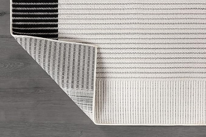 Modern Micro Loop Indoor Area Rugs for Living Room Bedroom Kitchen Geometric Striped Black-White 8x10 Luxury Durable Low and High Pile Non-Shedding Stain Resistant Soft Area Carpet 8 x 10