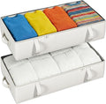 2-Pack Under Bed Storage Containers, 8 Inches Tall Underbed Clothes Storage Organizer Bin with Sturdy Sidewalls/Bottom, Under the Bed Storage Bags 2 Storage Bins, Beige