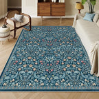 Moynesa Floral Washable 8x10 Rug, Large Area Rugs for Living Room, Soft 8 x 10 Boho Bedroom Rugs, Non Slip Botanical Ultra Thin Floor Carpet for Dining Room Nursery, Teal