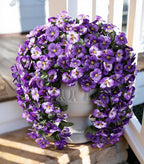 HyeFlora Artificial Flowers for Outdoors 2pcs Faux Silk Pansy Vines Lush UV Resistant Fake Hanging Flower Plants for Outside Porch Yard Patio Window Box (White)