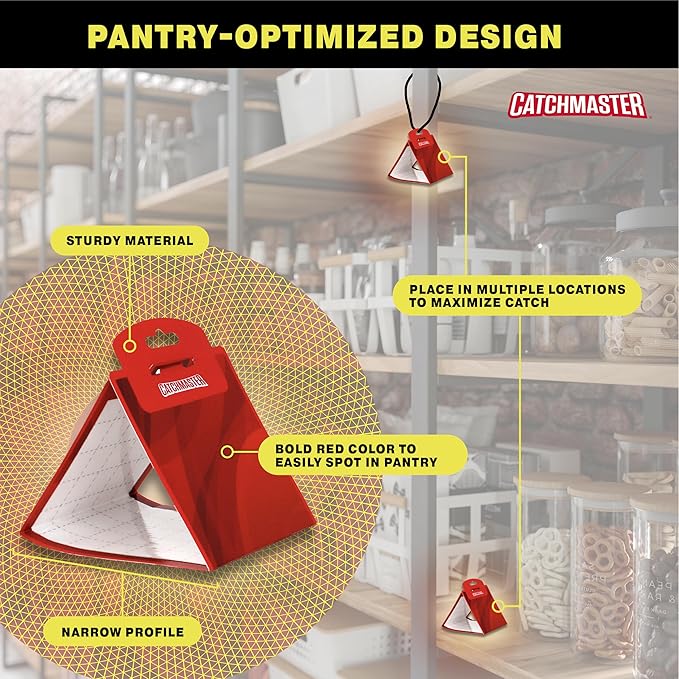Catchmaster Pantry Moth Traps with Premium Extra Strength Pheromone Technology – XL, Extra-Strength Flour & Indian Meal Moth Traps – Protects Kitchen Cabinets & Food Storage – Red, 6PK